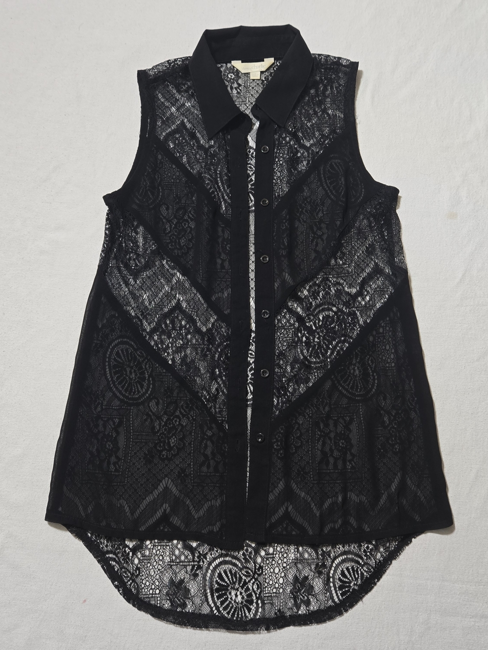 Charming Charlie Black Lace Sleeveless Button-Down Top